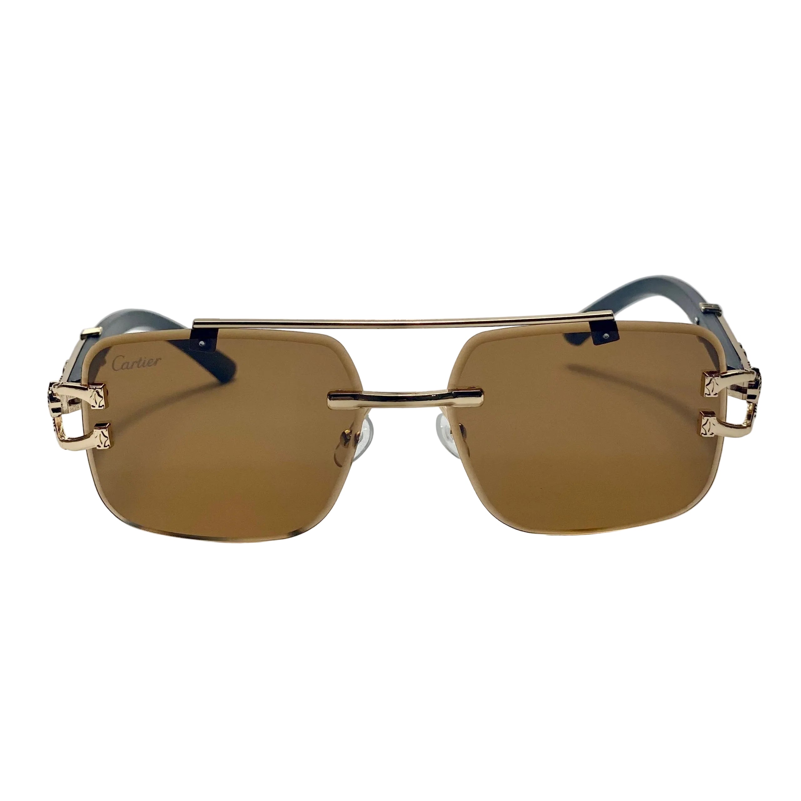 Men's Metal Square Frameless Double Bar Vintage High-Quality Brown