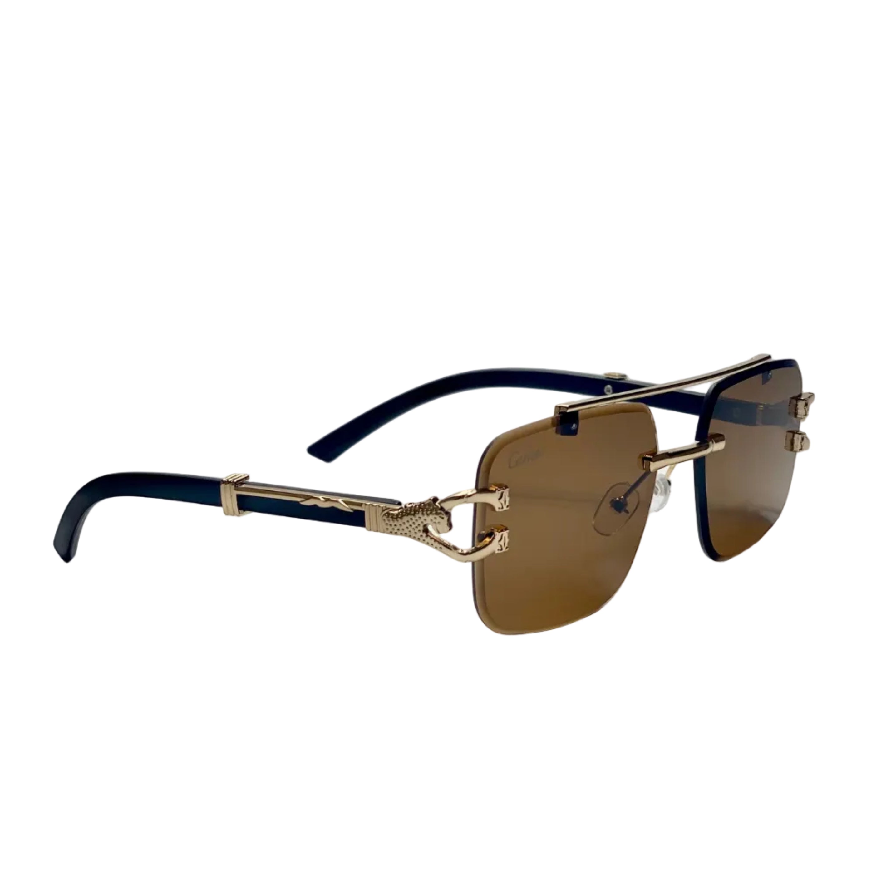 Men's Metal Square Frameless Double Bar Vintage High-Quality Brown