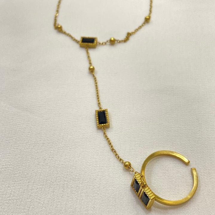 Minimalist Design Bracelet Ring Set in Gold Plated Stainless Steel Finish