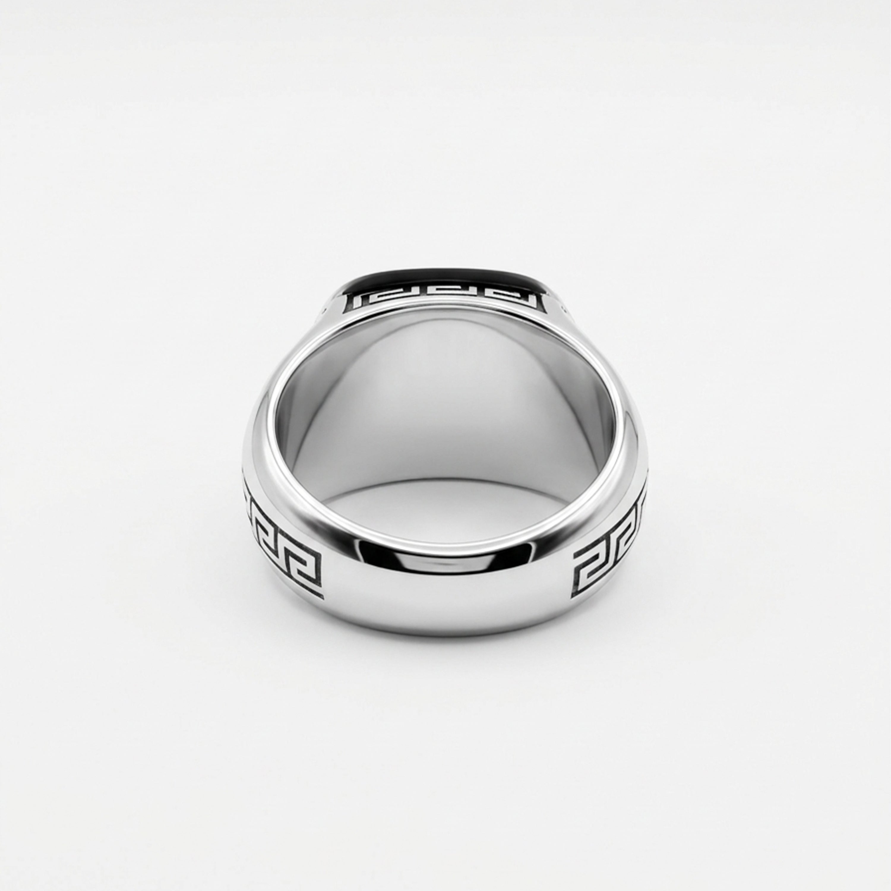 Black Onyx Ring with Greek Key Design
